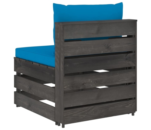 vidaXL vidējais moduļu dīvāns ar spilveniem, pelēks, impregnēts koks