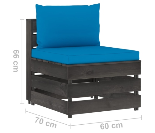 vidaXL vidējais moduļu dīvāns ar spilveniem, pelēks, impregnēts koks