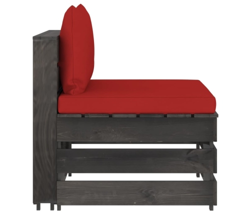 vidaXL vidējais moduļu dīvāns ar spilveniem, pelēks, impregnēts koks