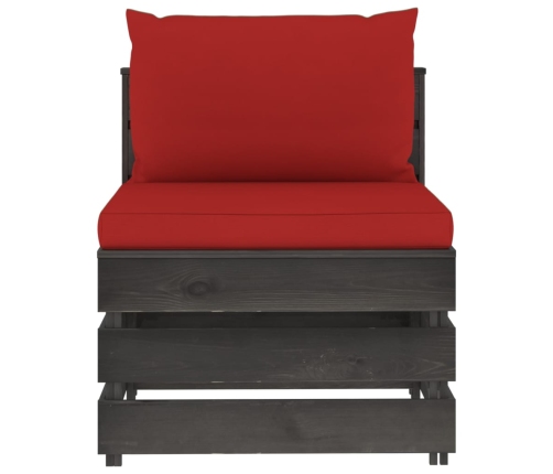 vidaXL vidējais moduļu dīvāns ar spilveniem, pelēks, impregnēts koks