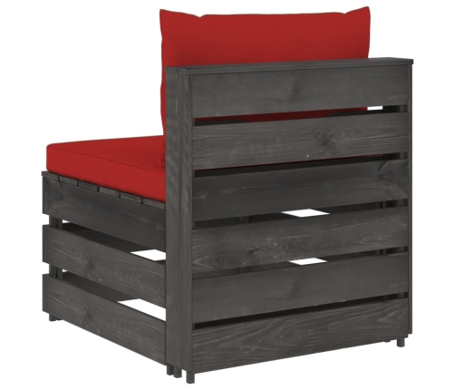 vidaXL vidējais moduļu dīvāns ar spilveniem, pelēks, impregnēts koks