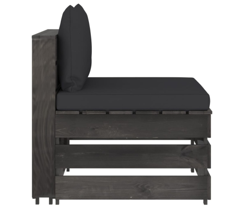 vidaXL vidējais moduļu dīvāns ar spilveniem, pelēks, impregnēts koks