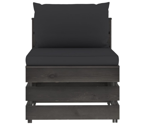 vidaXL vidējais moduļu dīvāns ar spilveniem, pelēks, impregnēts koks