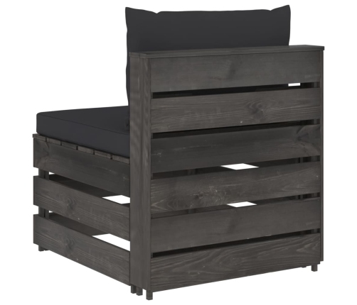 vidaXL vidējais moduļu dīvāns ar spilveniem, pelēks, impregnēts koks