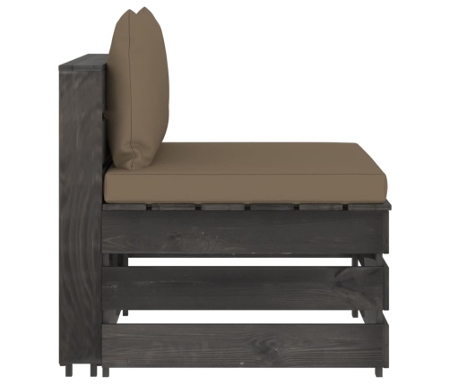 vidaXL vidējais moduļu dīvāns ar spilveniem, pelēks, impregnēts koks