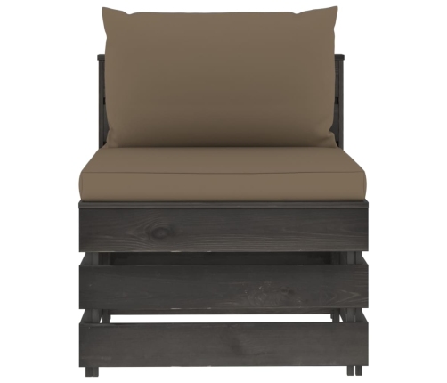 vidaXL vidējais moduļu dīvāns ar spilveniem, pelēks, impregnēts koks