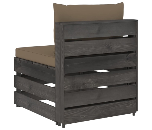 vidaXL vidējais moduļu dīvāns ar spilveniem, pelēks, impregnēts koks