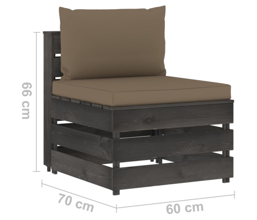 vidaXL vidējais moduļu dīvāns ar spilveniem, pelēks, impregnēts koks