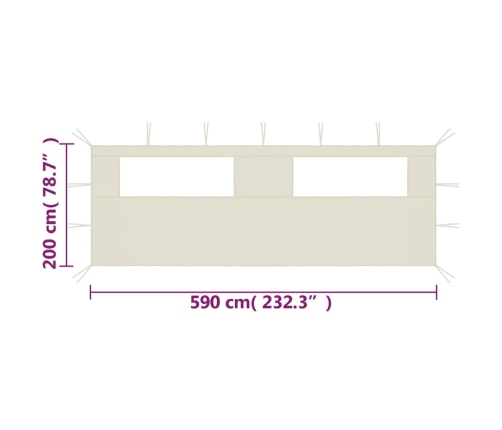 vidaXL dārza nojumes siena ar logiem, 6x2 m, krēmkrāsas