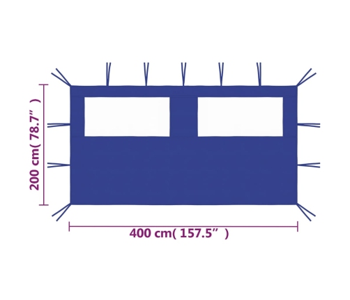 vidaXL dārza nojumes siena ar logiem, 4x2 m, zila