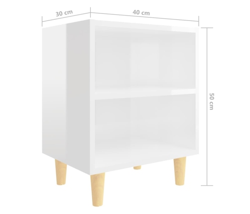 vidaXL naktsskapīši, 2 gab., koka kājas, spīdīgi balti, 40x30x50 cm