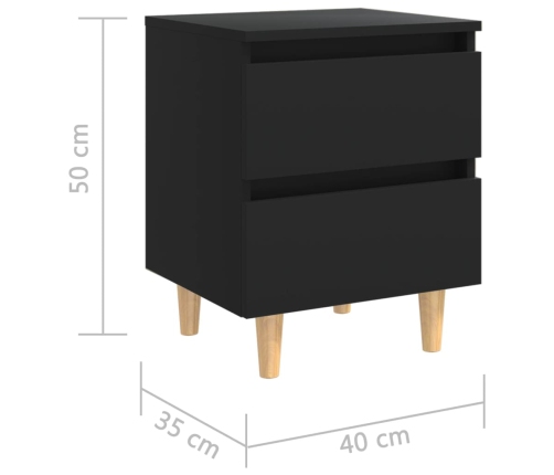 vidaXL naktsskapīši, 2 gab., priedes koka kājas, melni, 40x35x50 cm