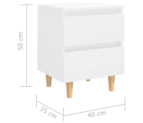 vidaXL naktsskapīši, 2 gab., priedes koka kājas, balti, 40x35x50 cm