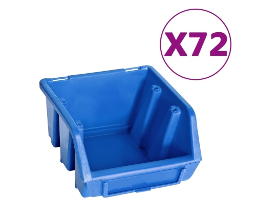 vidaXL 128-daļīgs sienas plaukts ar kastītēm un paneļiem, zils, melns