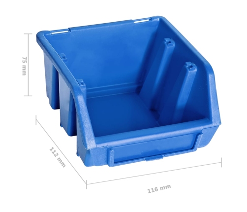 vidaXL 128-daļīgs sienas plaukts ar kastītēm un paneļiem, zils, melns