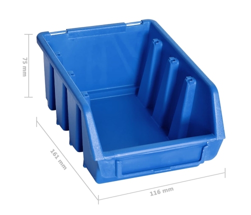 vidaXL 128-daļīgs sienas plaukts ar kastītēm un paneļiem, zils, melns