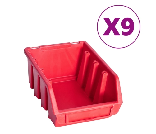 vidaXL 103-daļīgs sienas plaukts ar kastēm un paneļiem, melns, sarkans