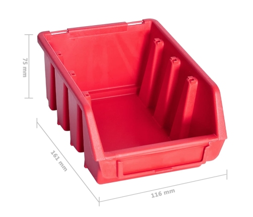 vidaXL 103-daļīgs sienas plaukts ar kastēm un paneļiem, melns, sarkans