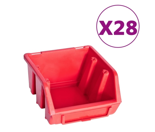 vidaXL 141-daļīgs sienas plaukts ar kastēm un paneļiem, melns, sarkans