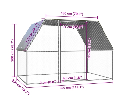 vidaXL vistu būris, 3x2x2 m, cinkots tērauds