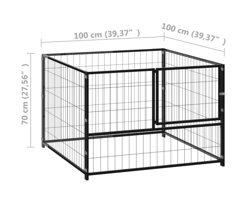 vidaXL suņu voljērs, melns, 100x100x70 cm, tērauds