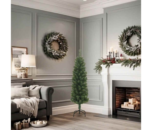 vidaXL mākslīgā Ziemassvētku egle ar statīvu, šaura, zaļa, 120 cm, PVC