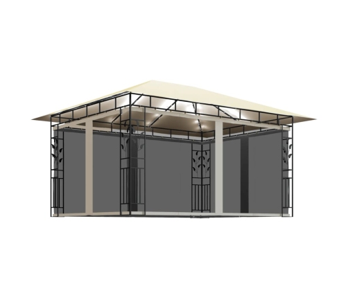 vidaXL dārza nojume ar moskītu tīklu un LED, 4x3x2,73 m, krēmkrāsas
