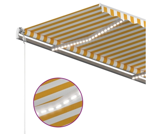 Vidaxlmarkīze Ar Led Un Vēja Sensoru, 350X250 Cm, Dzeltenbalta