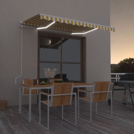 Vidaxlmarkīze Ar Led Un Vēja Sensoru, 350X250 Cm, Dzeltenbalta