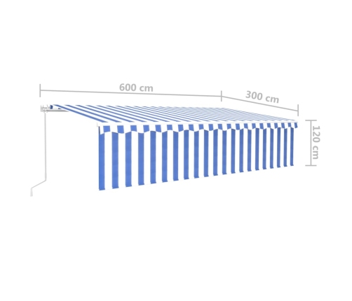 vidaXL izvelkama markīze ar žalūziju, LED, 6x3 m, manuāla, zili balta