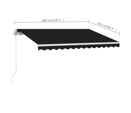 vidaXL izvelkama markīze ar kātu, 300x250 cm, manuāla, antracītpelēka