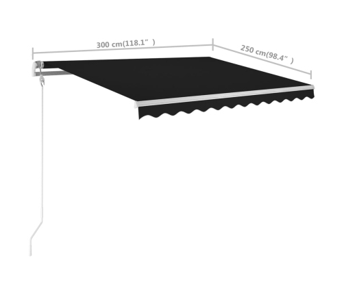 vidaXL izvelkama markīze ar stabiem, 3x2,5 m, manuāla, pelēka