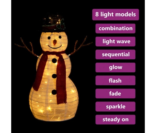 vidaXL dekoratīva Ziemassvētku sniegavīra figūra ar LED, audums, 60 cm