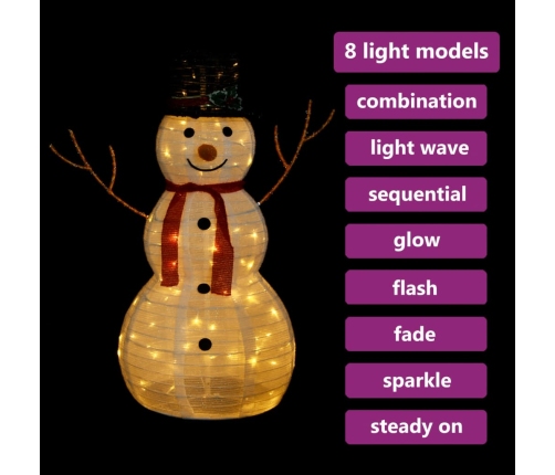 vidaXL dekoratīva Ziemassvētku sniegavīra figūra ar LED, audums, 90 cm