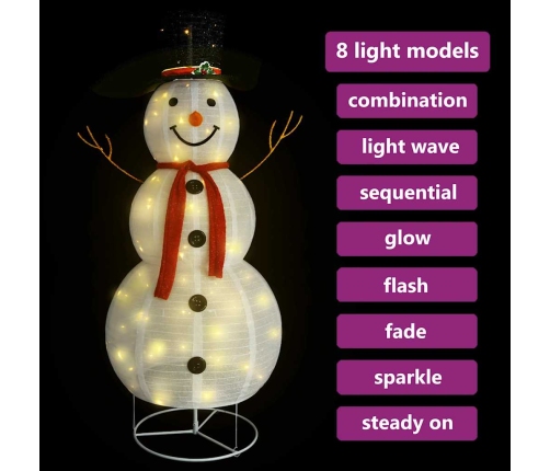 vidaXL dekoratīva Ziemassvētku sniegavīra figūra, LED, audums, 180 cm