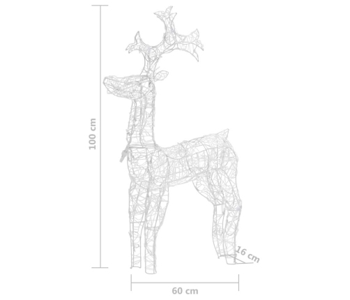 vidaXL Ziemassvētku dekorācija, ziemeļbriedis, 90 LED, 60x16x100 cm