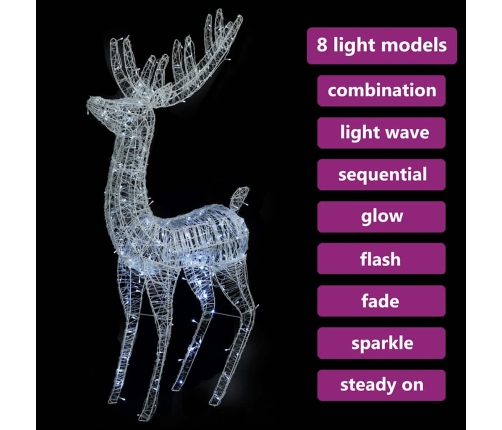 vidaXL Ziemassvētku dekorācija, ziemeļbrieži, 250 LED, 180 cm, balti