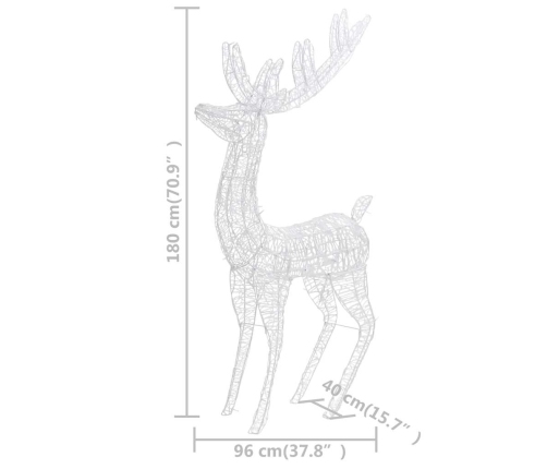 vidaXL Ziemassvētku dekorācija, ziemeļbrieži, 250 LED, 180 cm, balti