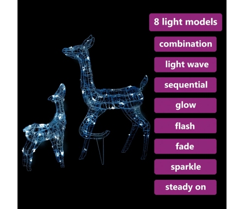 vidaXL akrila ziemeļbriežu Ziemassvētku dekorācija, 160 baltas LED