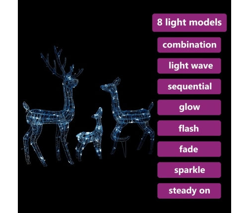 vidaXL akrila ziemeļbriežu Ziemassvētku dekorācija, 300 baltas LED