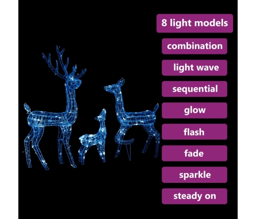 vidaXL akrila ziemeļbriežu Ziemassvētku dekorācija, 300 zilas LED