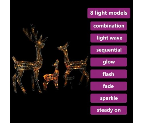 vidaXL akrila ziemeļbriežu Ziemassvētku dekorācija, 300 krāsainas LED