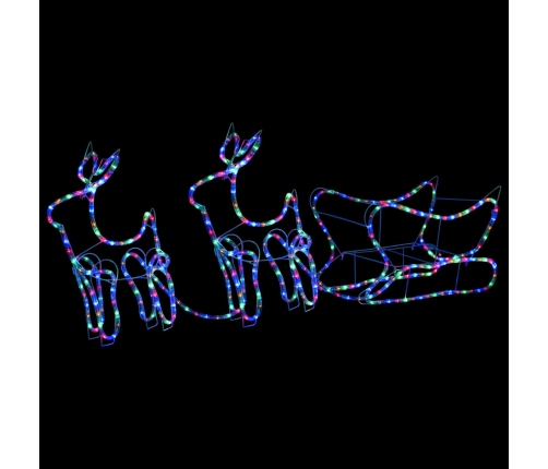 vidaXL Ziemassvētku dekorācija, ziemeļbrieži un kamanas, 576 LED