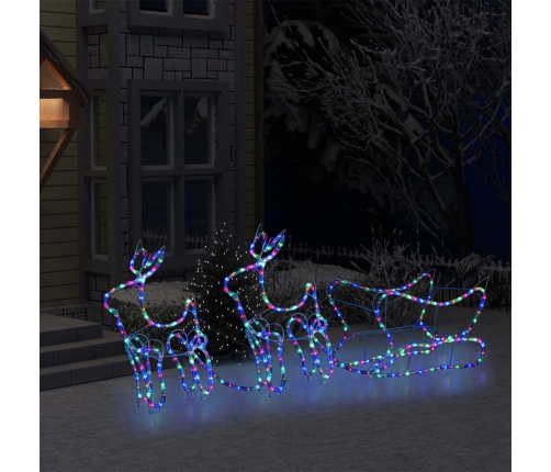 vidaXL Ziemassvētku dekorācija, ziemeļbrieži un kamanas, 576 LED