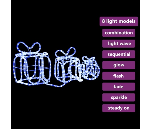 vidaXL Ziemassvētku dekorācija, dāvanu kastes ar 180 LED lampiņām