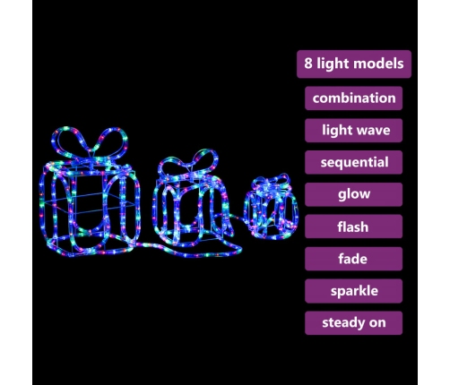 vidaXL Ziemassvētku dekorācija, dāvanu kastes ar 180 LED lampiņām