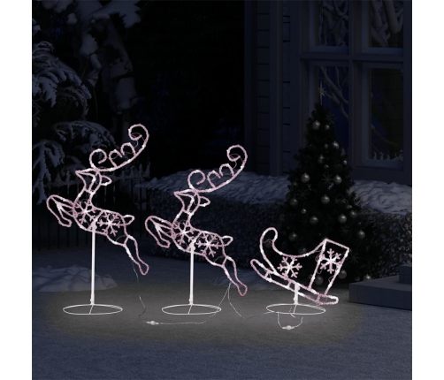 vidaXL Ziemassvētku dekorācija, lidojoši brieži, kamanas, 260x21x87 cm