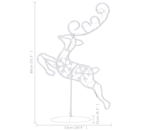 vidaXL Ziemassvētku dekorācija, lidojoši brieži, kamanas, 260x21x87 cm