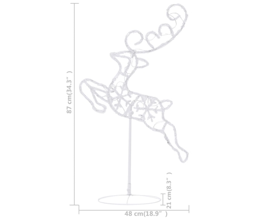 vidaXL Ziemassvētku dekorācija, lidojoši brieži, kamanas, 260x21x87 cm