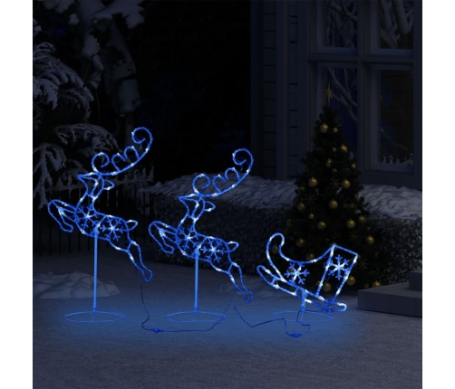 vidaXL Ziemassvētku dekorācija, lidojoši brieži, kamanas, 260x21x87 cm